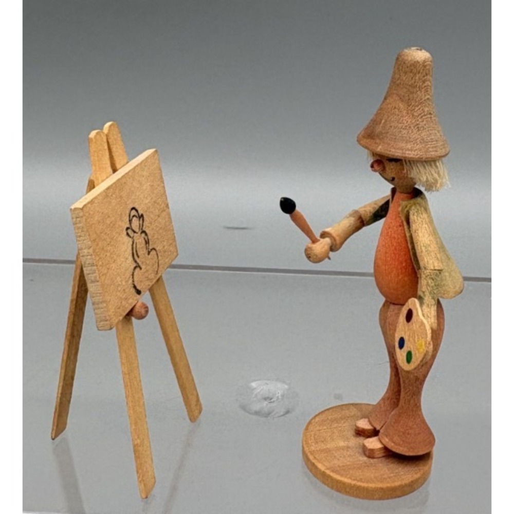 Vintage German Erzgebirge Wooden Figurine "Painter Klecksel" Wilhelm Busch 3"